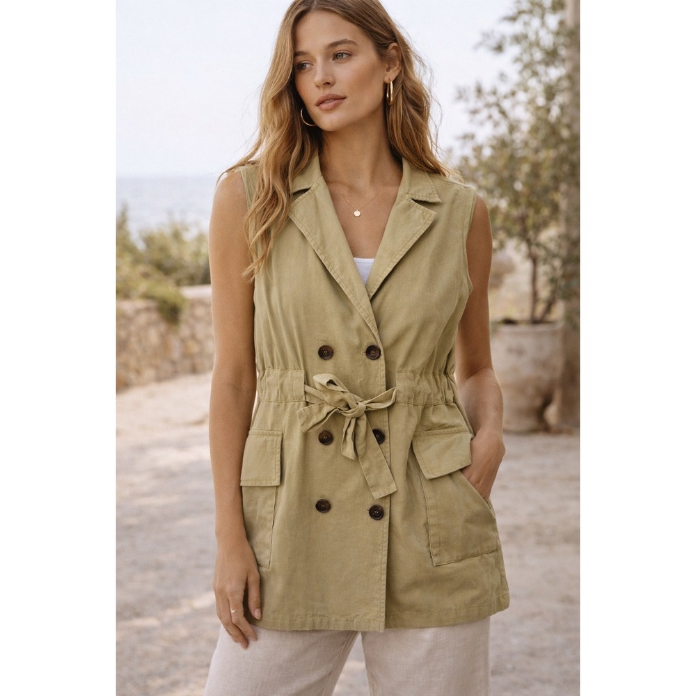 DO+BE Belted Utility‎ Vest Safari Chic Neutral Minimalist Coastal Grandma L